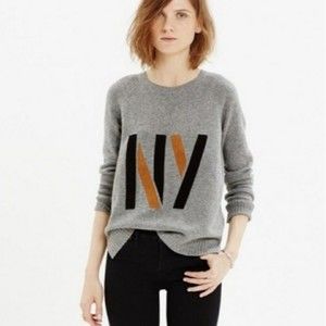 Madewell Merino Wool Pullover Sweater Leather Patch Ribbed Knit Top Small